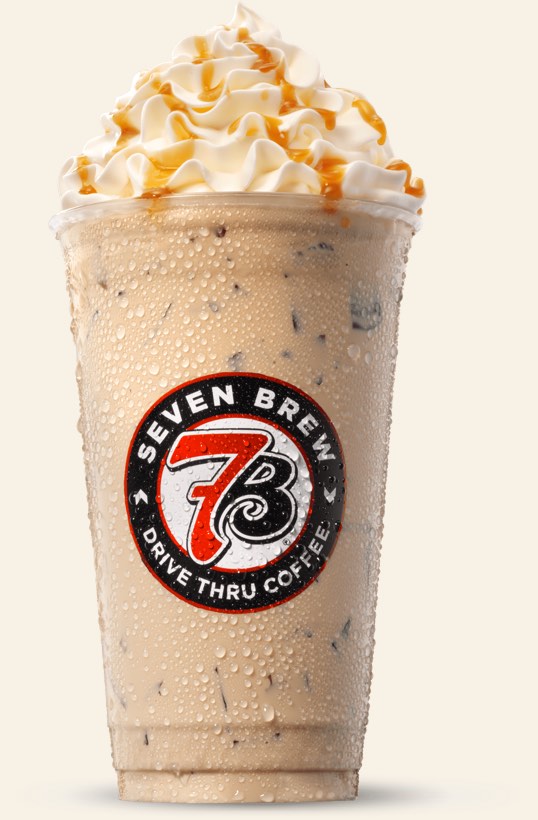 7 Brew’s Blondie drink with whipped cream and caramel