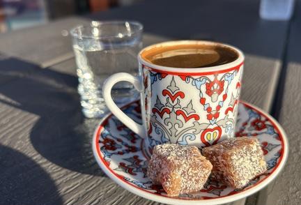 A decorated coffee cup at Blue Deep Sea Coffee